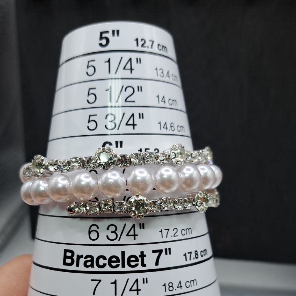 Elegant Faux Pearl and Rhinestone Coil Bracelet